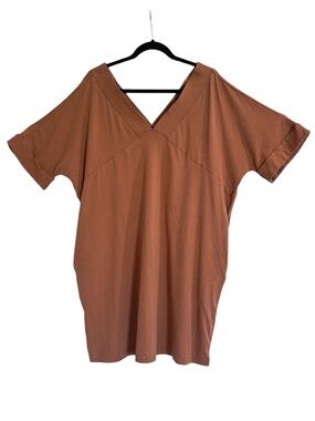 new in Tunic Mini Dress V-neck Rust Warm Cinnamon Color Loose Fit Womens Size 1X
